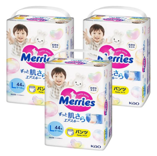 [箱裝]Merries 妙而舒 日本境內版 金緻柔點透氣褲型尿布, L, 9-14kg, 132片