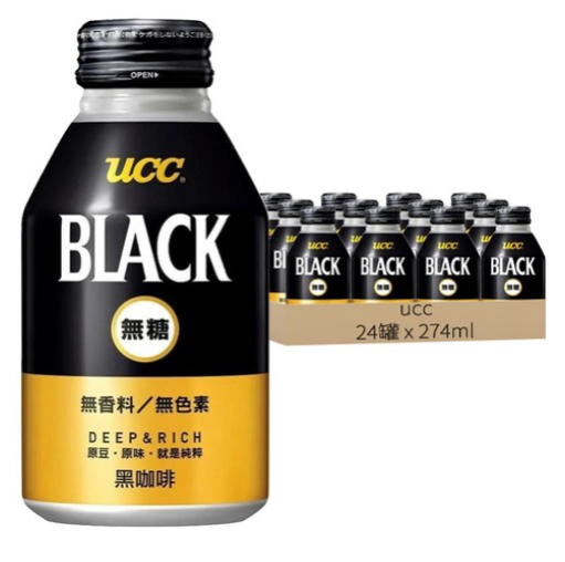 [箱裝]UCC BLACK無糖黑咖啡飲料, 274ml(275g), 24瓶