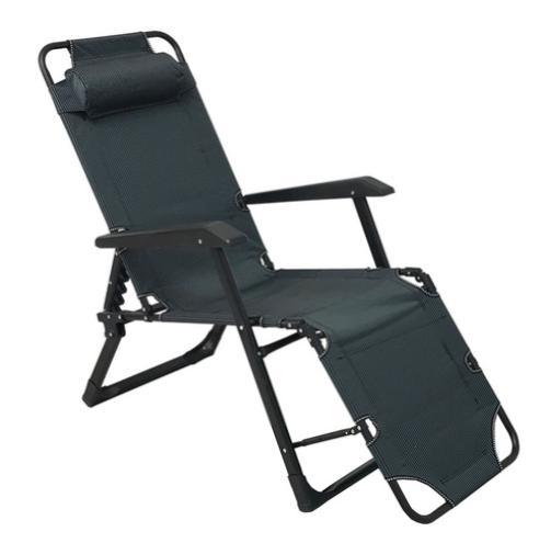 180度可平躺可調整後躺高承重透氣休閒躺椅 可摺疊收納 附頭枕 LE-008, 黑色, 1個