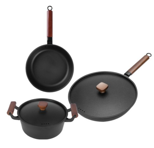 窒氮防鏽輕鐵鍋 豪華3件套, 湯鍋 24cm + 煎鍋 24cm + 炒鍋 30cm, 單一顏色,