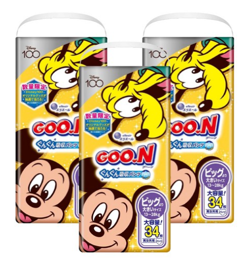 [箱裝] GOO.N 大王 境內版拉拉褲/尿布 迪士尼限定版, XXL, 34片,3包, 1箱