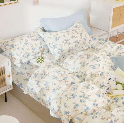 【寢城之戀】台灣製 200織100%純棉 兩用被床包組(花葉影藍/加大6尺),1入
