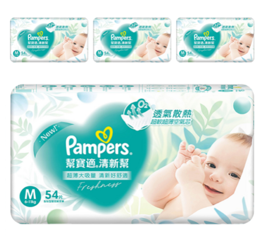 [箱裝]Pampers 幫寶適 原廠公司貨 清新幫黏貼型尿布, M, 6~11kg, 216片