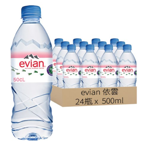 [箱裝]evian 法國原裝版 天然礦泉水, 500ml, 24瓶