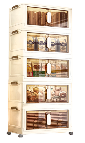 55面寬奶油風雙開磁吸五層折疊收納櫃, AC-055BK, 透黑, 1個