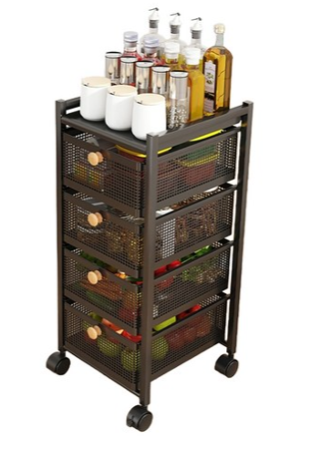 工業風碳鋼四層抽屜式收納推車, KC-056BK, 32.5 x 35.5 x 78.5cm, 黑色