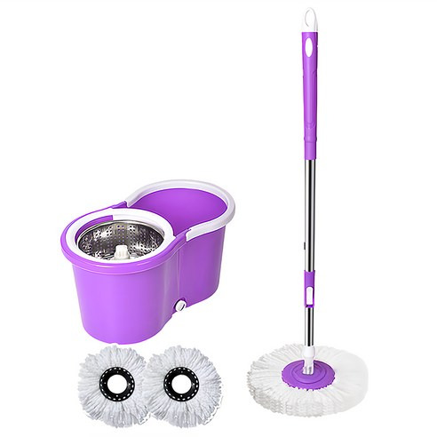 不鏽鋼旋轉拖把-紫-拖把+桶子(2塊布)