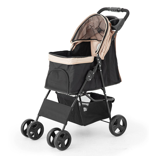 Tamsaa 基本款寵物摺疊推車, 黑色 + 米色, 1個
