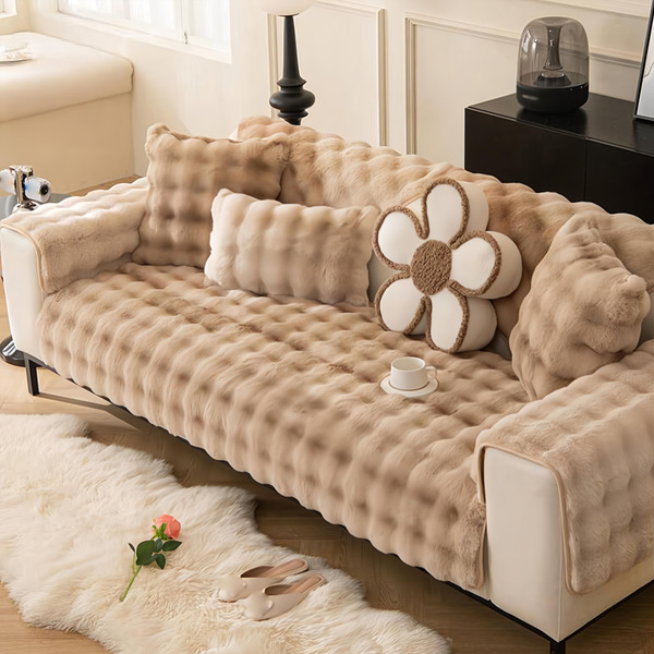 好物良品 南法香頌 雙色扎染輕奢高密度毛絨保暖沙發墊, 3人(180 x 90cm), 咖啡色, 1