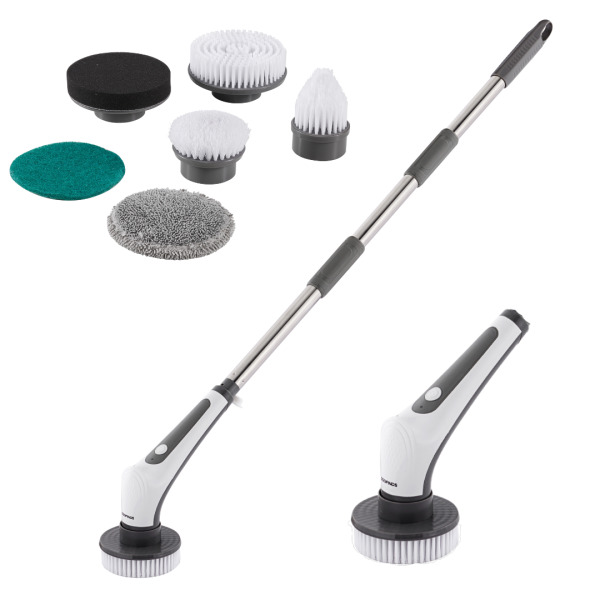 GOOFINDS 手持式電動清潔刷 附尖刷 + 扁刷 + 菜瓜布 + 海綿 + 弧形刷 + 毛巾布,