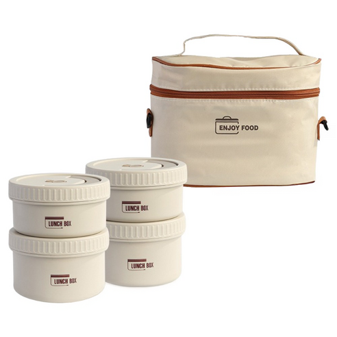 316不鏽鋼保溫餐盒四件組 附保溫袋, 827g, 1組