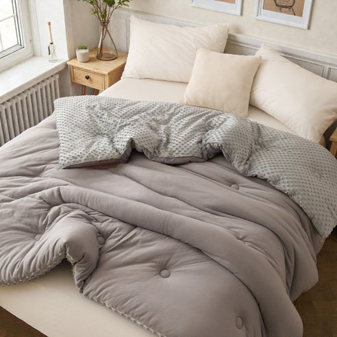 BELLE VIE豆豆針織棉 純色超柔保暖可水洗冬被 棉被雙人, 180 x 210cm, 搖滾灰,