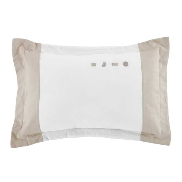 KUKU PLUS 極簡幾何刺繡童枕, 38 x 25cm, 奶杏, 1個