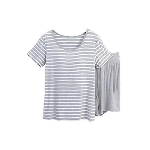 NEW FORCE 莫代爾Bra條紋短袖套裝, 2XL, 灰色, 1套