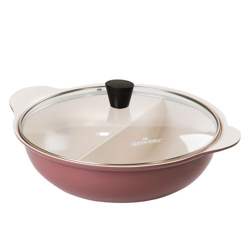 Queen Sense 電磁爐適用 陶瓷塗層IH鴛鴦鍋, 28cm, 紫紅色, 1個