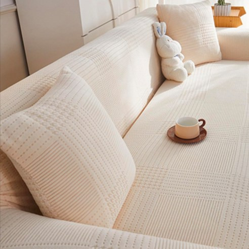 好物良品 輕奢格紋系列 防貓抓系列 高彈力立體提花沙發罩 贈抱枕套 + 泡棉條, 一人座 90~13