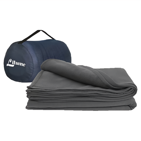 Litume 意都美 刷毛旅行毛毯, e651, 灰色, 1條