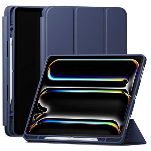 Sinjimoru Sinjifolio 附Apple Pencil收納槽智慧型平板保護套, 海軍藍