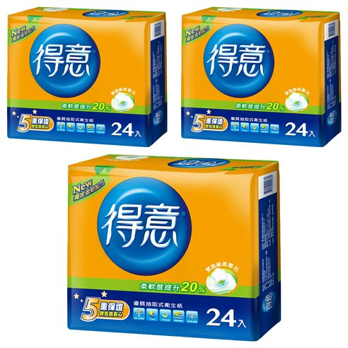 [箱裝]得意優質抽取式衛生紙, 100抽, 24包, 3袋