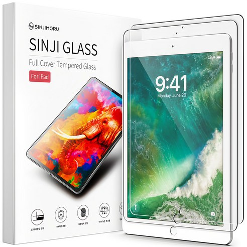 Sinjimoru 全覆蓋鋼化玻璃螢幕保護貼 2入, 透明, iPad 5代/6代, 2個