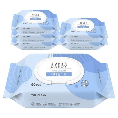 SUPER DADDY The Clean 掀蓋式潔膚濕紙巾, 60g, 60張, 6個
