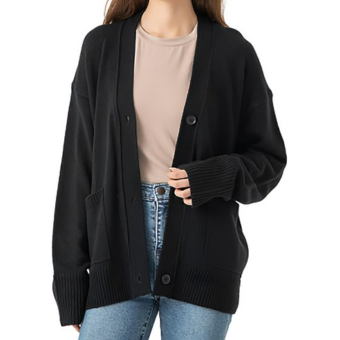 Caret 女款寬鬆開襟針織外套, Free Size, 黑色, 1件