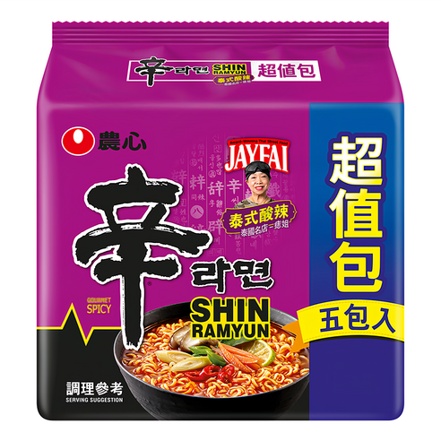 NONGSHIM 農心 辛拉麵 泰式酸辣味 超值包,123g,5包,1袋