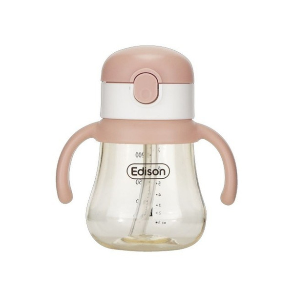 Edison PPSU 吸管透明學習杯組, 粉色, 吸管學習杯+重力球吸管, 240ml, 1組