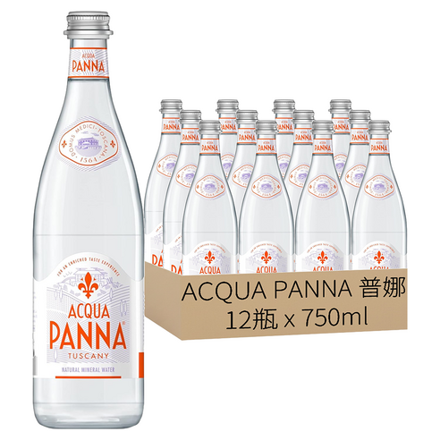 [箱裝]ACQUA PANNA 義大利礦泉水 原味 玻璃瓶裝, 12瓶, 750ml