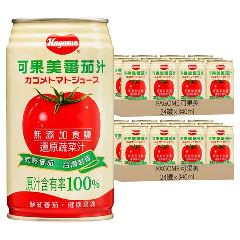 [箱裝] KAGOME 可果美 100%蕃茄汁 無添加食鹽, 340ml, 4罐x6組/箱