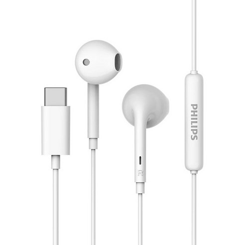 PHILIPS 飛利浦 強力低音耳塞式Type C耳機附麥克風, 白色, TAE1018W