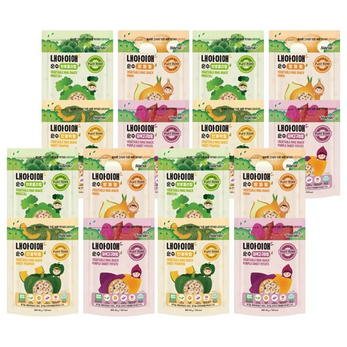 [箱裝] Naeiae 蔬菜米圈圈組, 南瓜口味+紫薯口味+洋蔥口味+花椰菜口味, 40g, 4包,