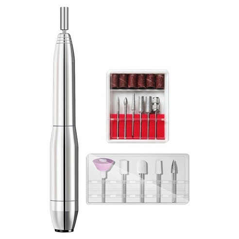 鋁合金便攜電動美甲機 附金屬打磨器, 銀色, 1個