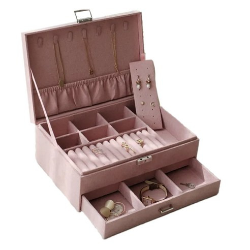 Porabella多層绒布704首飾盒, 粉色, 1個