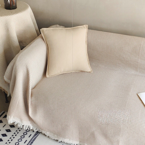 編織沙發布, 340 x 180cm, 奶茶鬆餅格, 1個