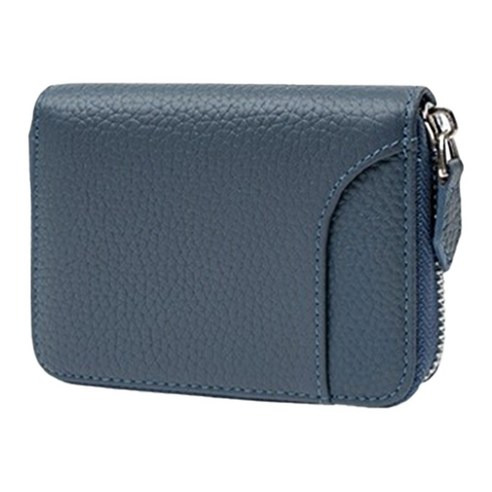RFID 真皮頭層牛皮7卡位拉鍊方塊零錢包, LH989, 牛仔藍, 1個