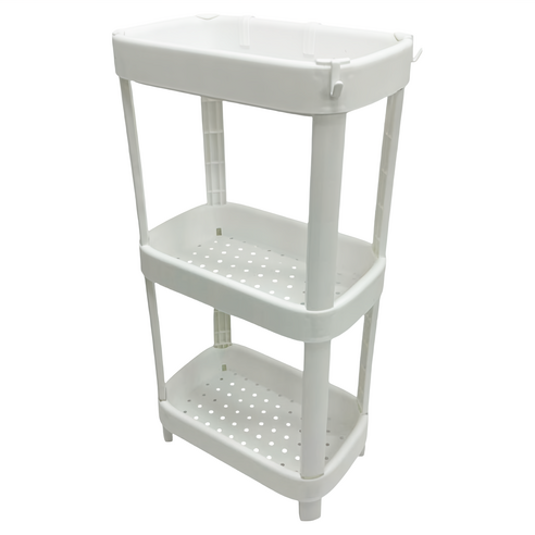 小麥購物 方形底座款浴室收納層架 B074 3層 1.6kg, 35 x 22 x 69cm, 白色