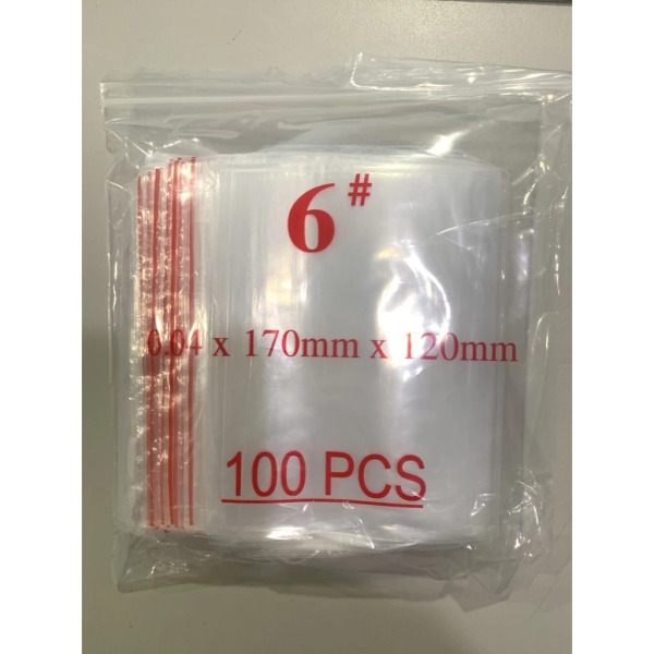 透明PE夾鏈袋, 6號(120 x 170mm x 0.04), 有紅線, 100個, 10包