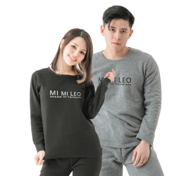 MI MI LEO T台製保暖刷毛居家LOGO休閒服 男女適穿, 2XL, 淺灰 深灰LOGO, 1