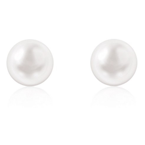 女士淡水水晶珍珠耳環 8 mm, 白色