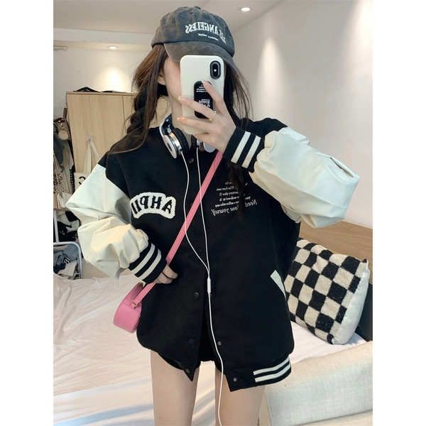 刷毛高磅美式棒球外套, AHPH字母, 1件