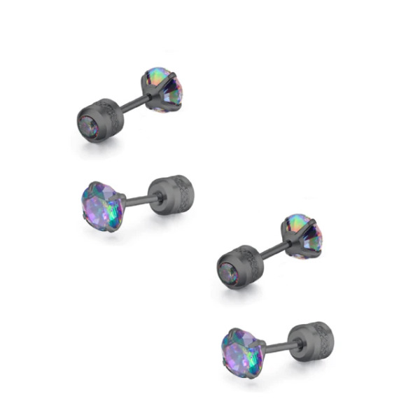 THUNDERS桑德斯 潮有型彩色雙鋯石鑽鎖式耳環 4mm, 2組