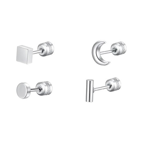 耀眼美人 閃耀兩克拉銀色雙鋯石鑽鈦閃耀不銹鋼耳環, 2組