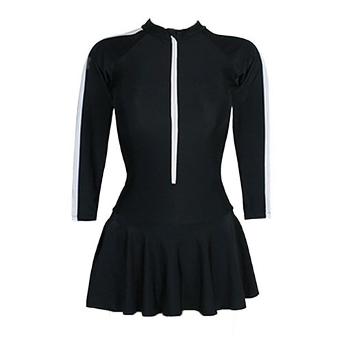 愛北鼻 成人女長袖連體褲裙泳衣2件組, XL, 黑色, 1組