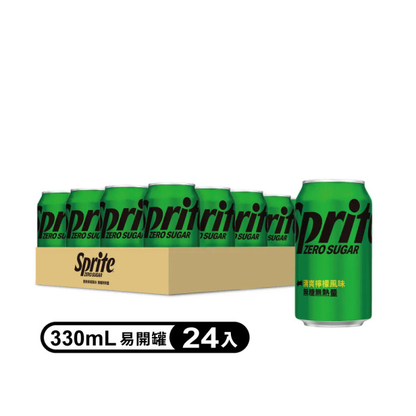 [箱裝]Sprite 雪碧 ZERO SUGAR 雪碧無糖零卡 易開罐, 24罐, 330ml