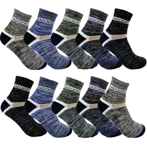 DADOORI 男士雙層加厚緩震短筒登山襪 10雙組, 黑色、棕色、綠色、藍色、海軍藍, 均碼(25