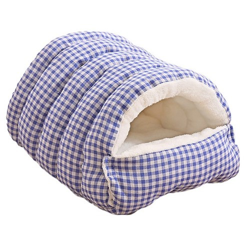 Mega冬季毛毛北極絨保暖封閉寵物窩, 54 x 43.5 x 13cm, 藍格子, 1個