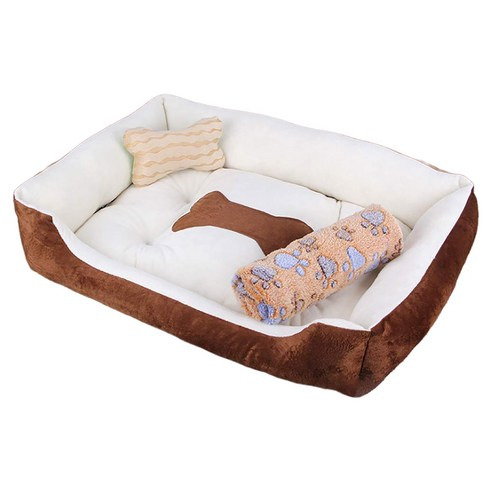 萌貝貝 四季通用 超柔軟加厚寵物床(狗窩 貓窩 狗床), 米色, 大款 58 x 45 x 15cm
