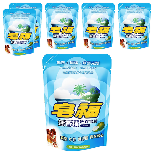 [箱裝]皂福 無香精洗衣皂精補充包 2000g, 6入