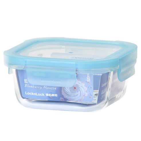 樂扣樂扣 藍莓慕斯耐熱玻璃保鮮盒, 正方形, 520ml, 1個